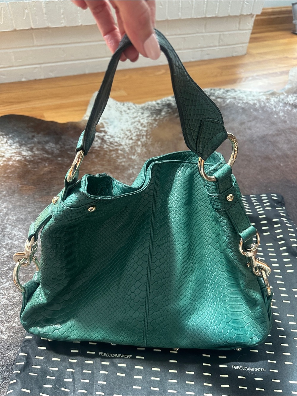 Rebecca Minkoff Emerald Green Textured Leather Hobo Bag